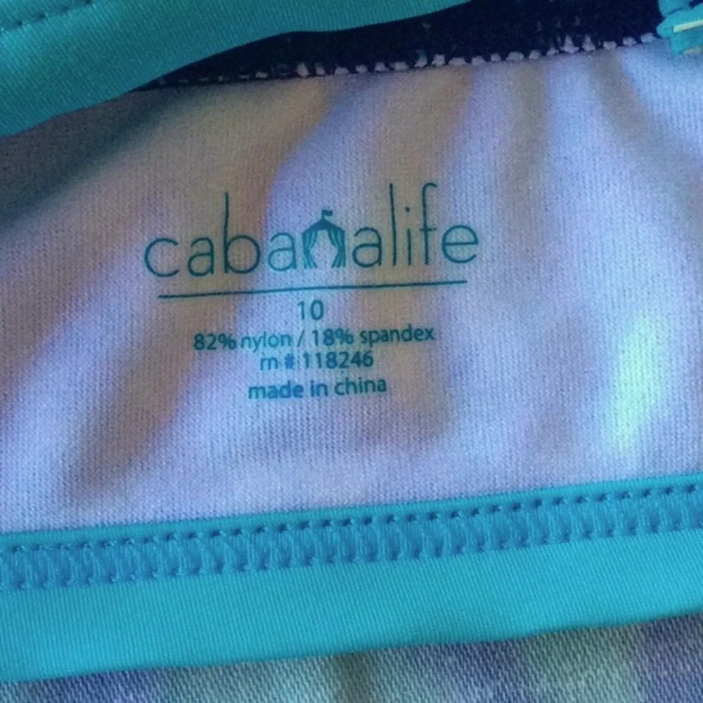 Cabana Life Teal and Navy Girls 3-Piece Rashguard Swim Set in size 10